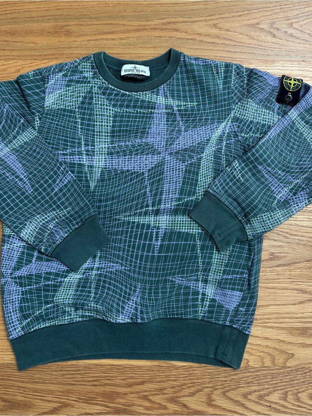 Stone Island Dark Green Grid-Print Crewneck Sweater
